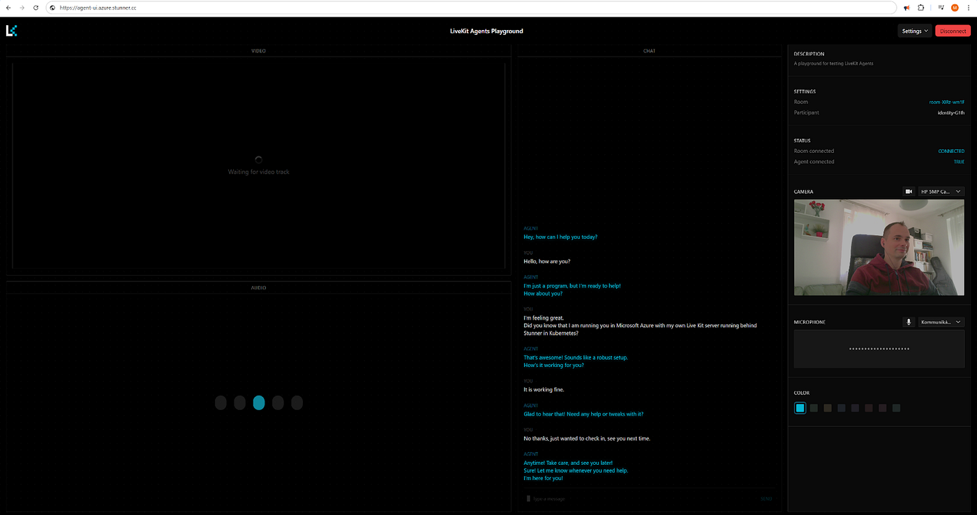 The deployed Agents Playground UI.